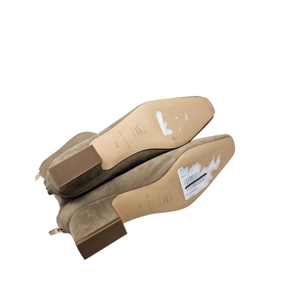 Ann Taylor 7.5 Brown Suede Ankle Boot Minimalist Boho Zip Up Low Heel Career - Picture 2 of 5